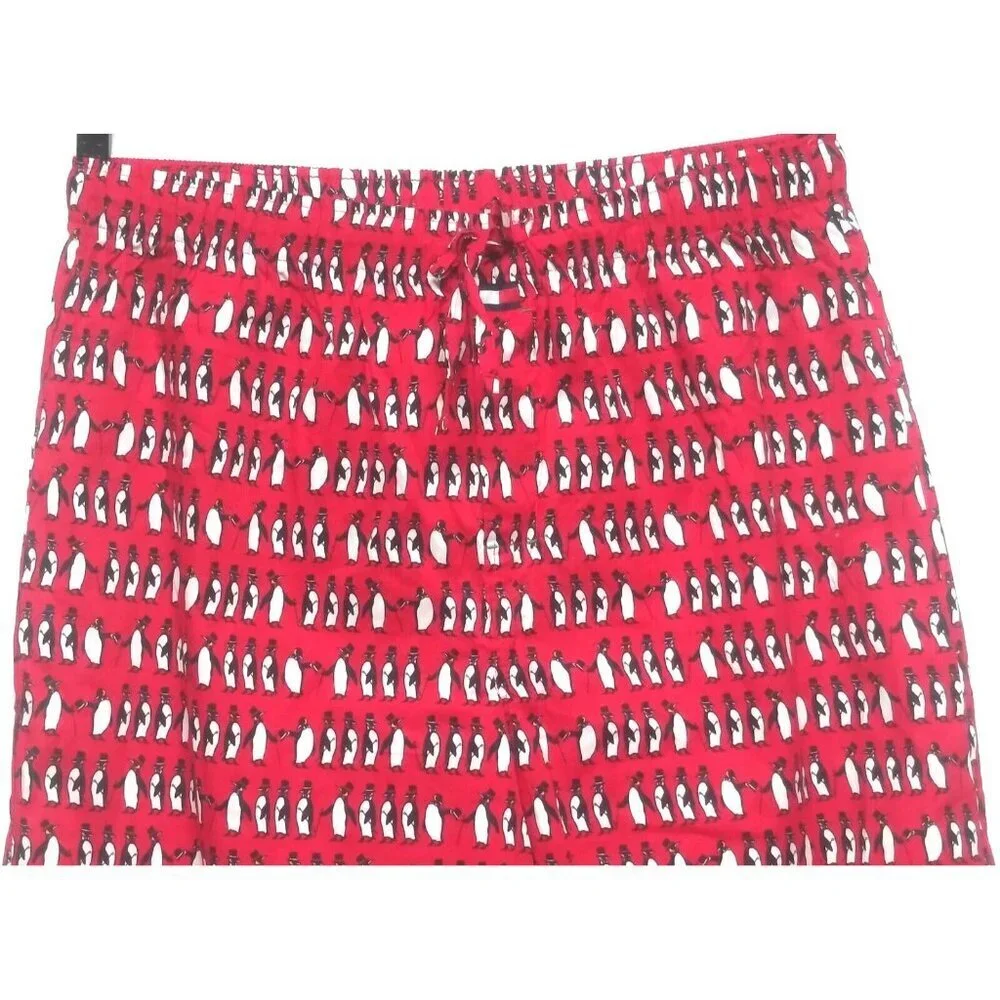 Tommy Hilfiger Men’s Pajama Pants XL Red PENGUIN PRINT allover Lounge Sleep EUC